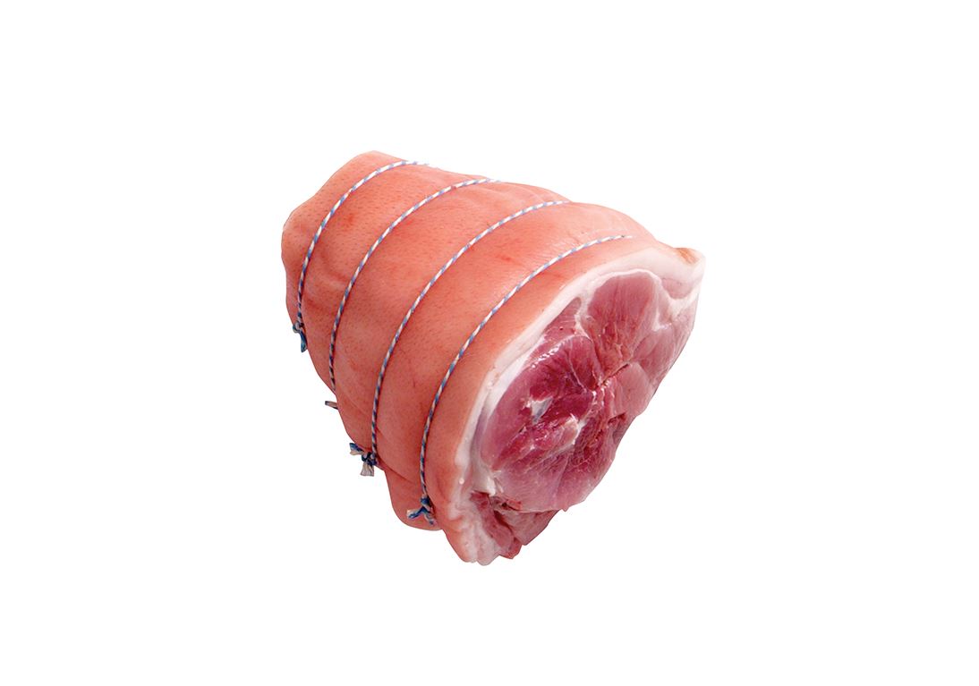 Raw pork shoulder joint in string