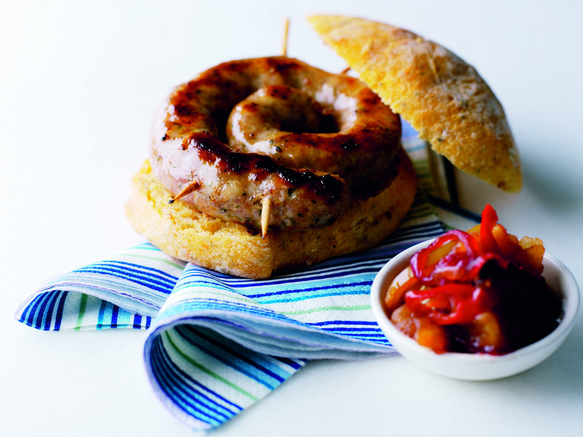 Cumberland sausage topped ciabatta