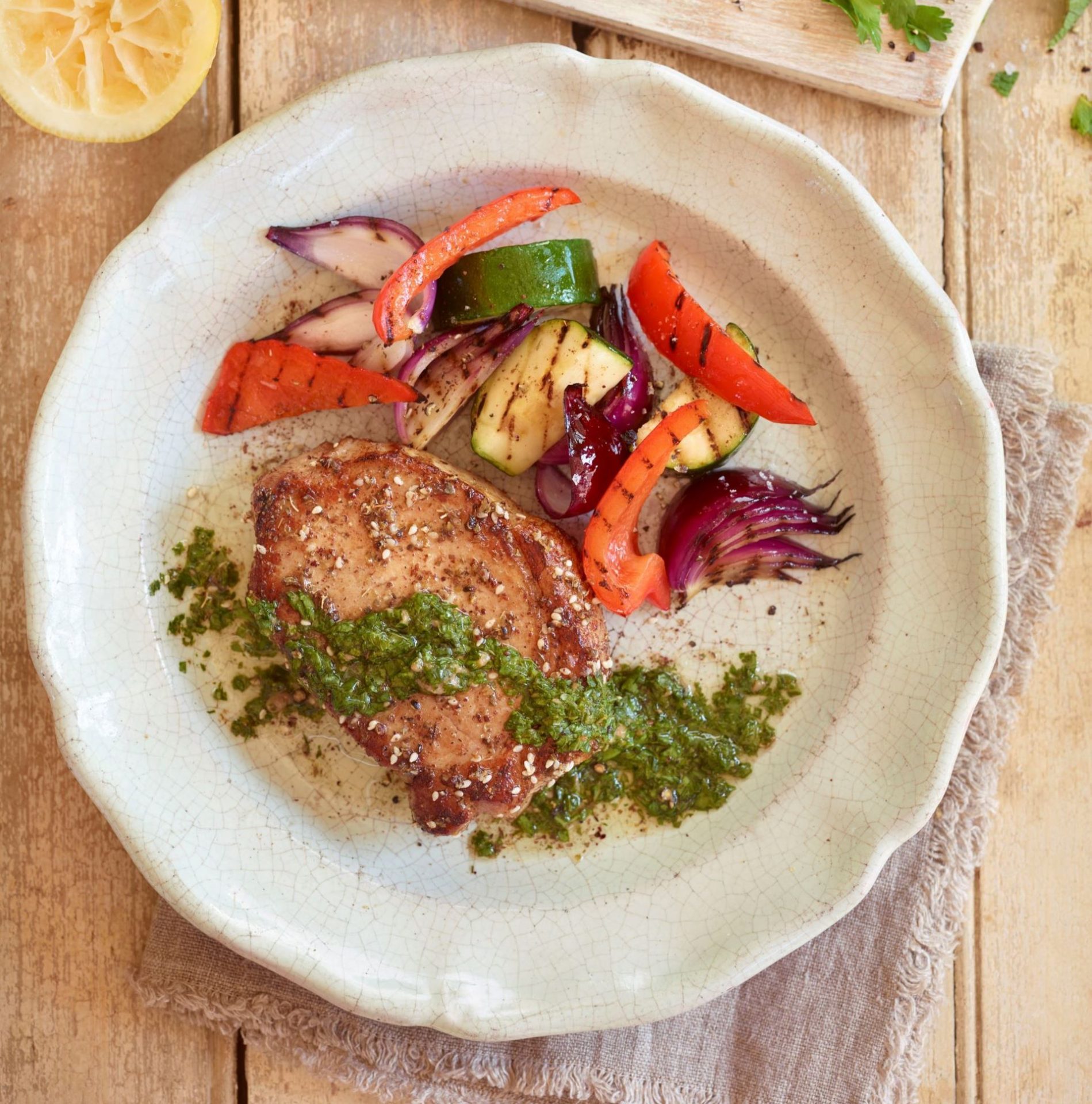 Pork loin steaks with salsa verde