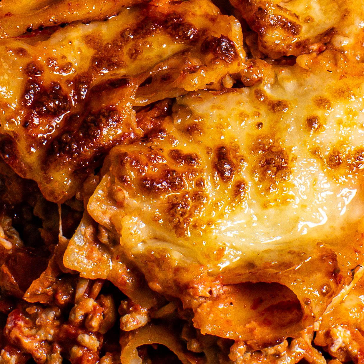 Up close of pork mince lasagne