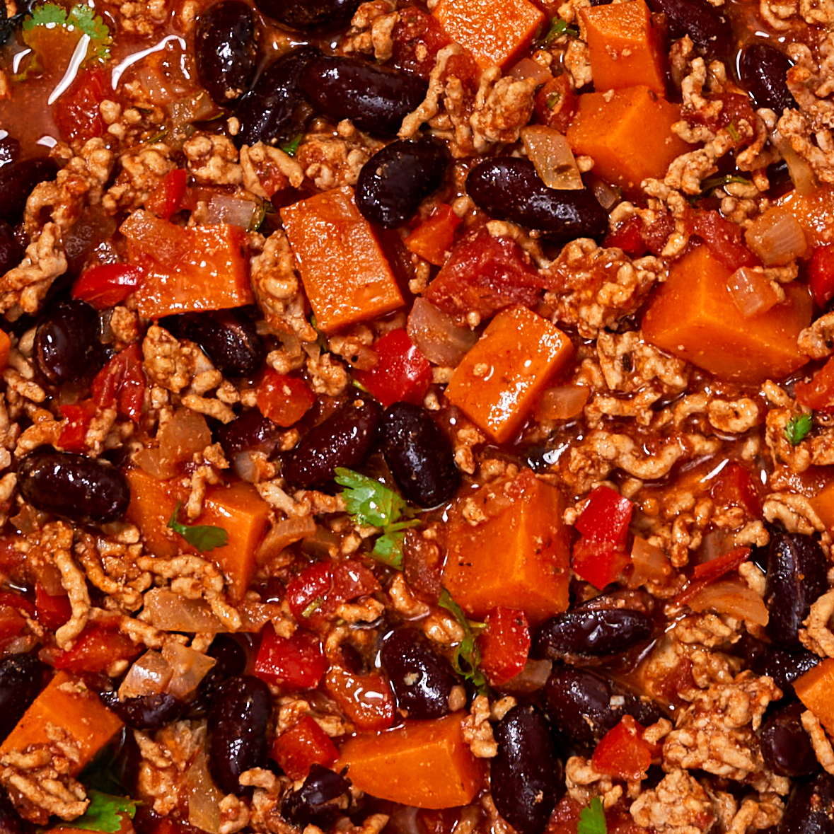 Up close shot of pork chilli con carne